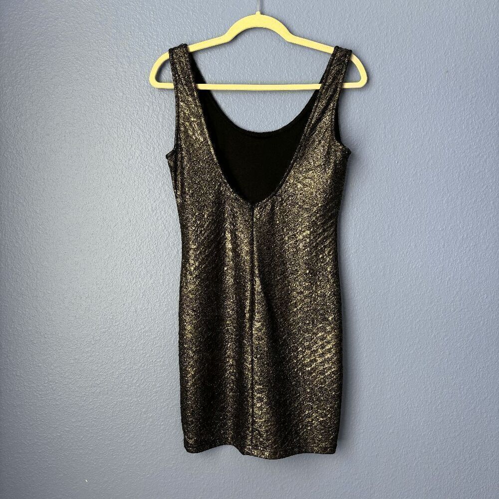Women's Bodycon Dress Mini Black Metallic Medium Scoop Neck Low Back Sleeveless - Picture 2 of 7